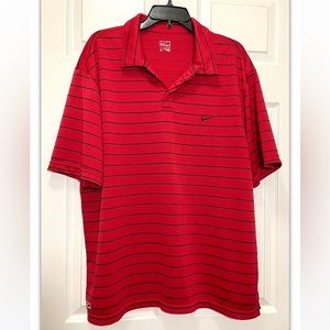 Nike Men’s Polo Shirt Red and Black Striped Short Sleeve Shirt Size XL.